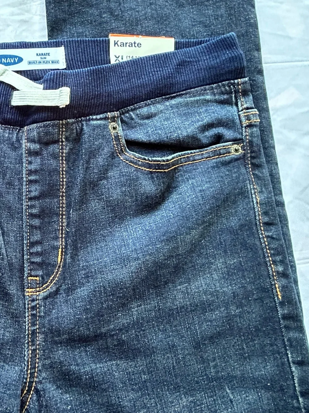 Old Navy Dark Blue Boy’s denim Karate Slim  adjustable Waistband XL (14-16) NWT